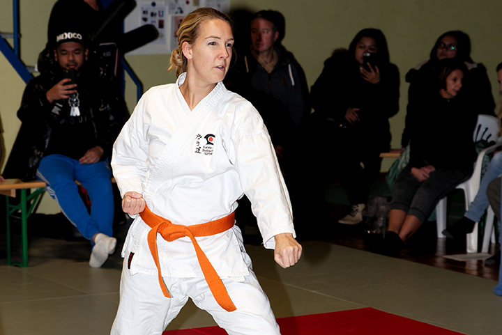 On her way to black: Fränzi at her exam for the green belt